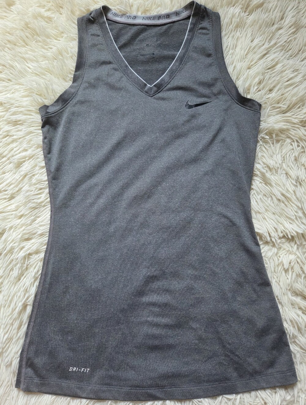 Nike Gray V-Neck Dri-FIT Athletic Golf Fitted Tank Top Womens Size Small